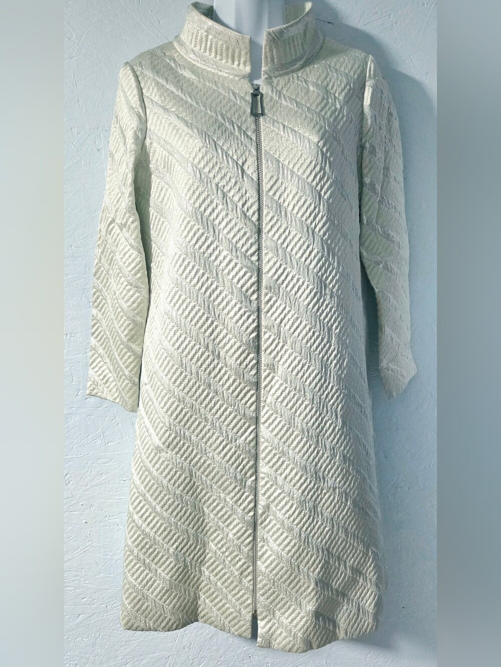 Vintage 60s Elinor Gay Ivory & Silver Brocade Mod Jacket - Modern Size 6